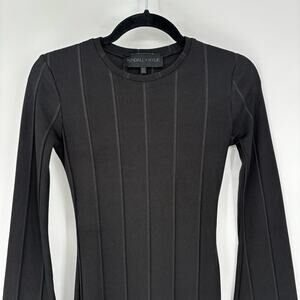 Kendall & Kylie Black Ribbed Bell Sleeve Bodycon Midi Dress Size XS